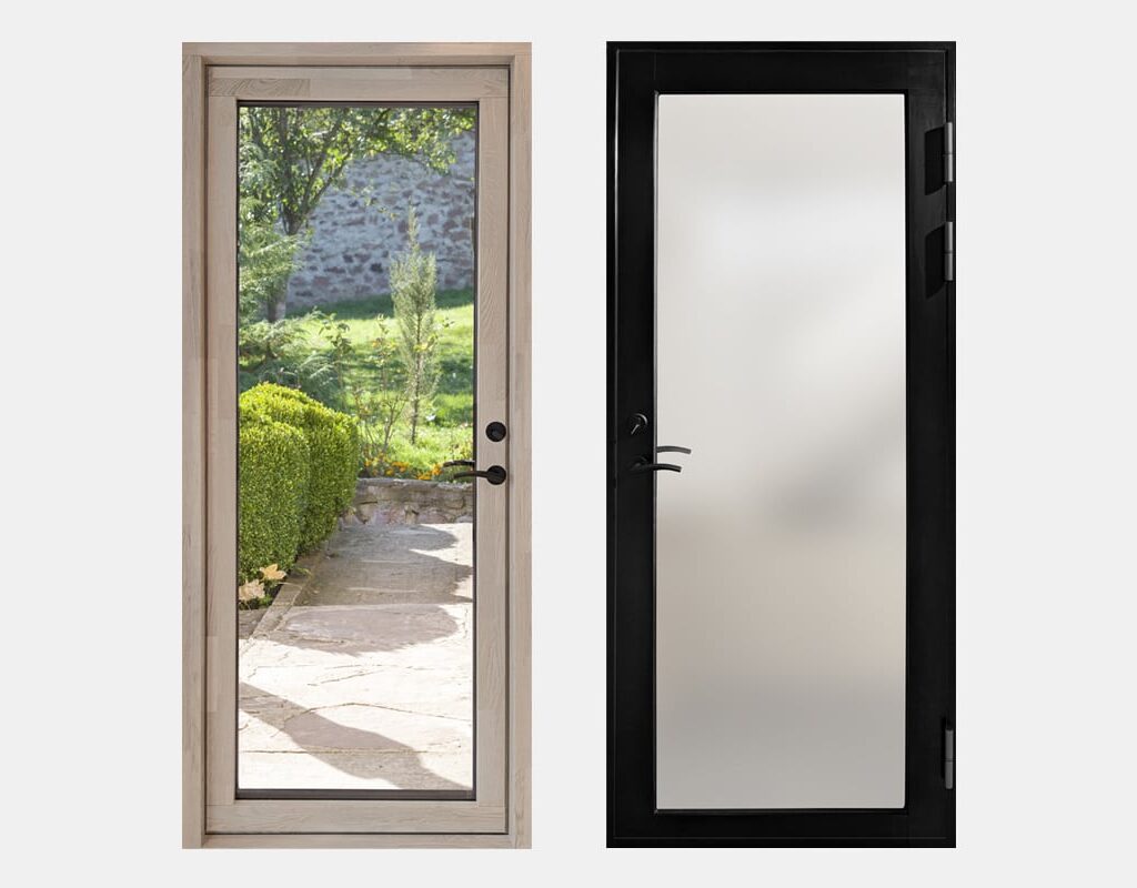 Magnor ytterdør i aluminium i to ulike utførelser.